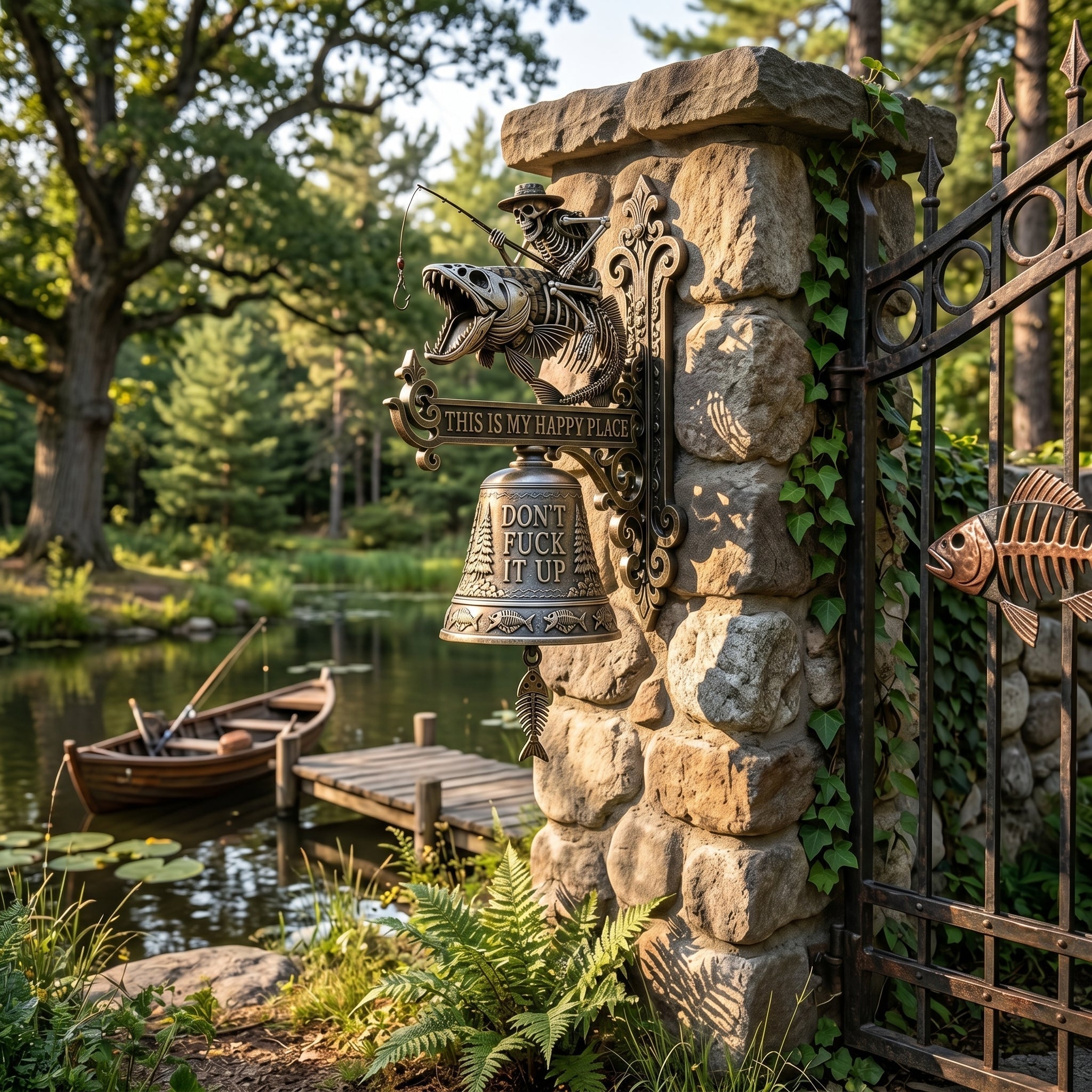 🎣 "This Is My Happy Place Don't F*ck It Up" Skeleton Fishing Wall Bell