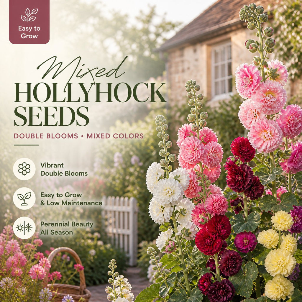 🌺Mixed Double-Flowered Hollyhock Seeds (Perennial)✨🌱Perennial Garden Flower