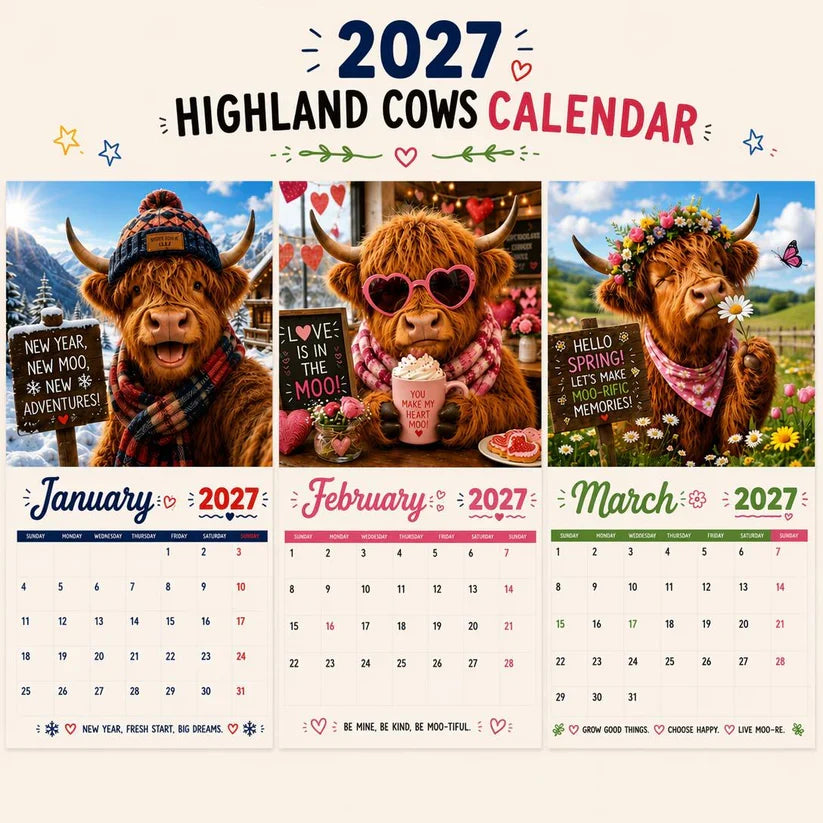 ✨️Surprise 60% Off！🐮2027 Funny Highland Cow Wall Calendar | A4 Hanging Calendar 🔥May 2027 bring you booming luck！