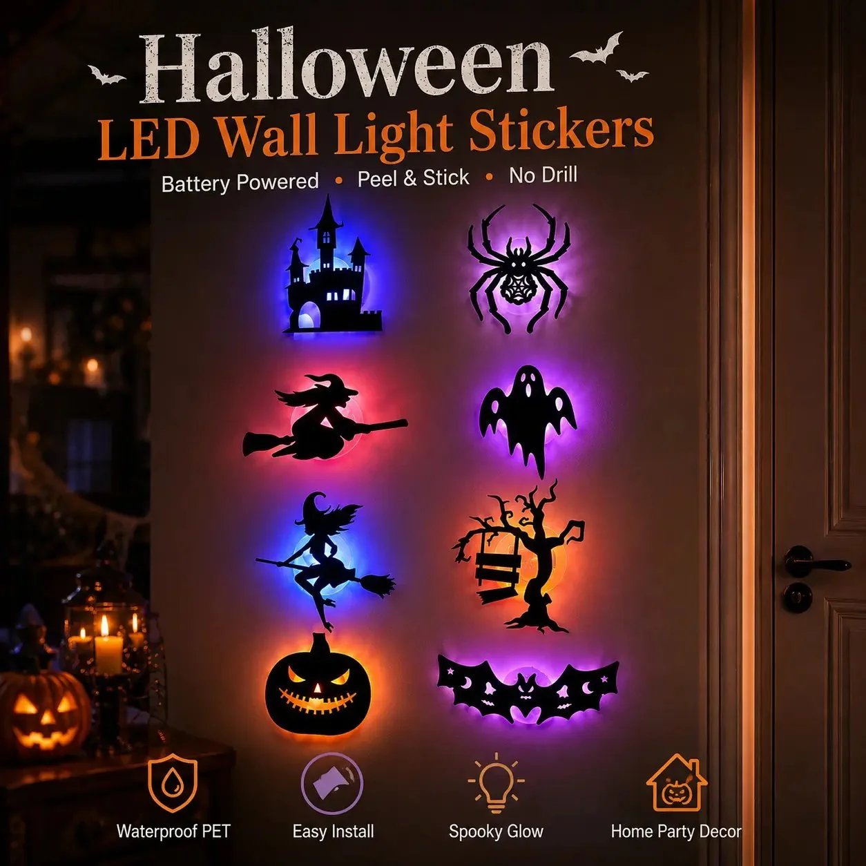 🥳 2026 SPECIAL 🥳💞 Over 50,000 sold! LED Halloween wall stickers—battery-operated, self-adhesive light-up decorations.
