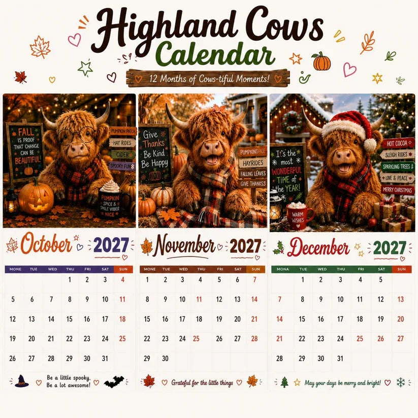 ✨️Surprise 60% Off！🐮2027 Funny Highland Cow Wall Calendar | A4 Hanging Calendar 🔥May 2027 bring you booming luck！