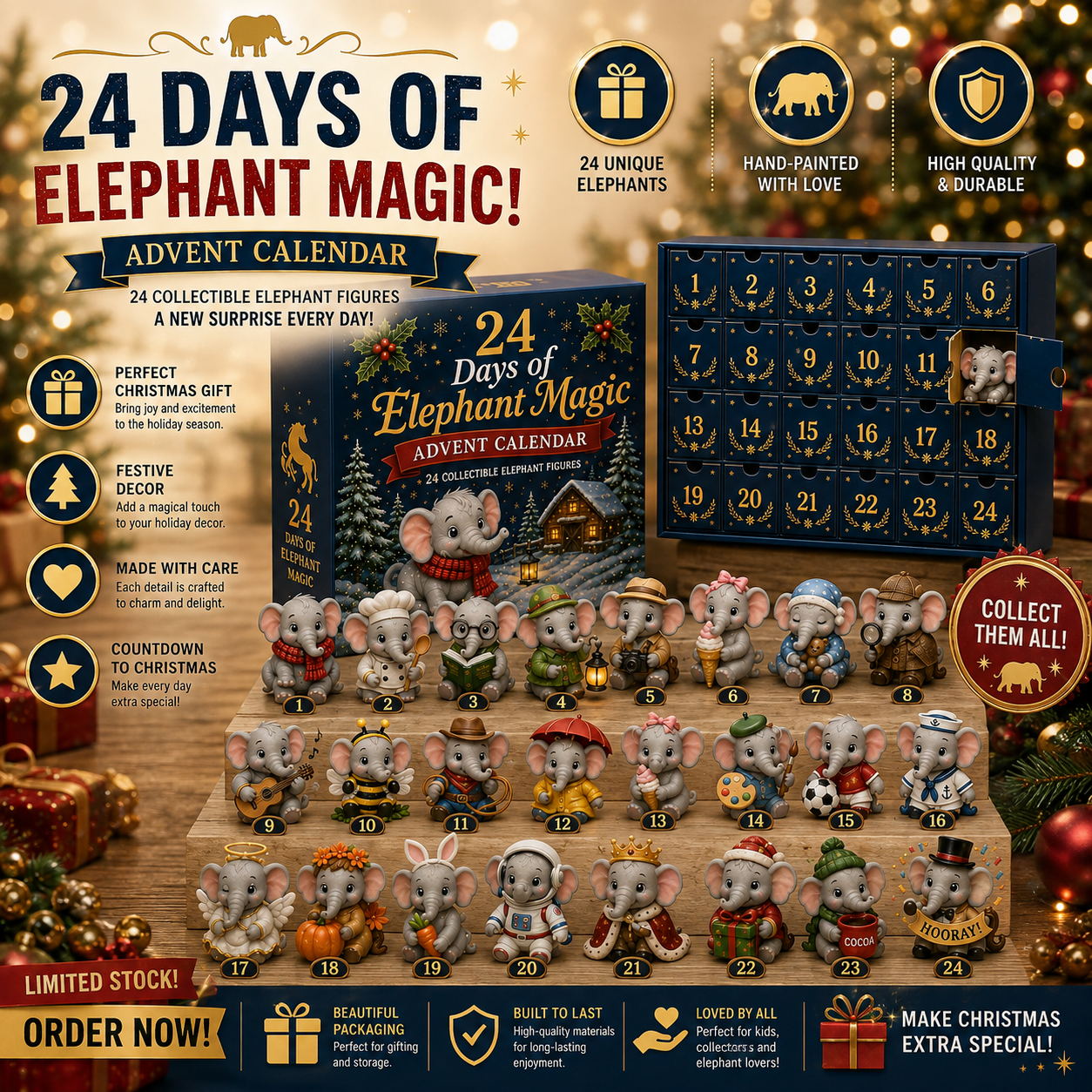 🐘 24 Days of Elephant Magic Advent Calendar – 24 Collectible Christmas Elephant Surprises