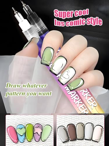 3D Nail Art Pens Set | 12 Vibrant Colors Fine Tip 0.5mm | Quick-Dry Liner & Dotting Tools for  Home