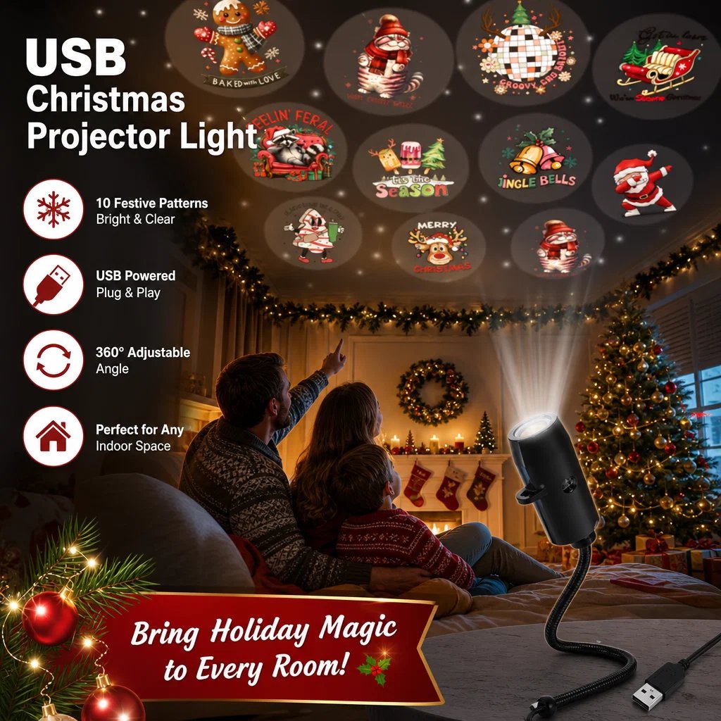🎅🌌 Plug-and-Play HD Christmas Projector – 6 or 10 festive scenes