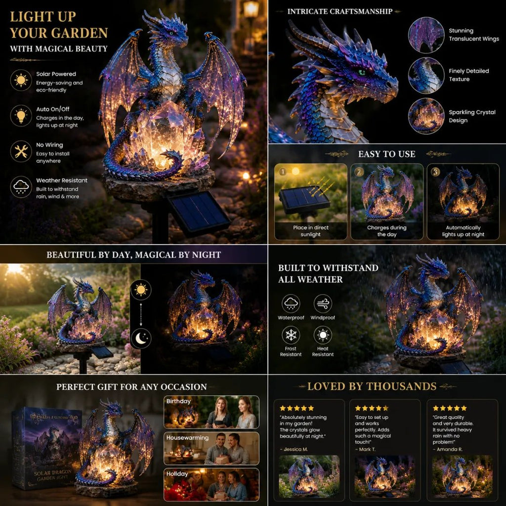 Solar Dragon Crystal Garden Light – Glowing Outdoor Fantasy Decoration with Solar Panel