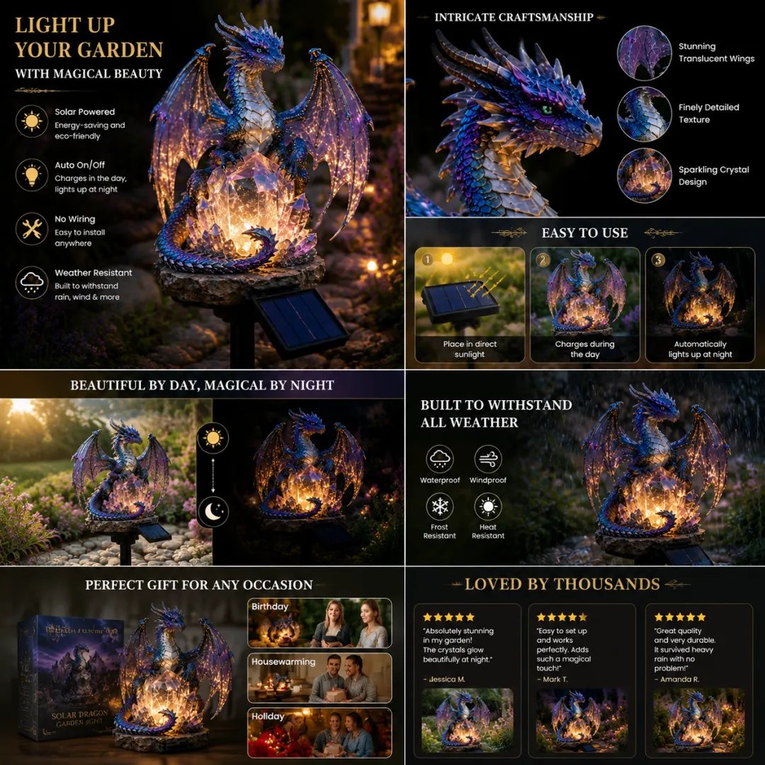 Solar Dragon Crystal Garden Light – Glowing Outdoor Fantasy Decoration with Solar Panel