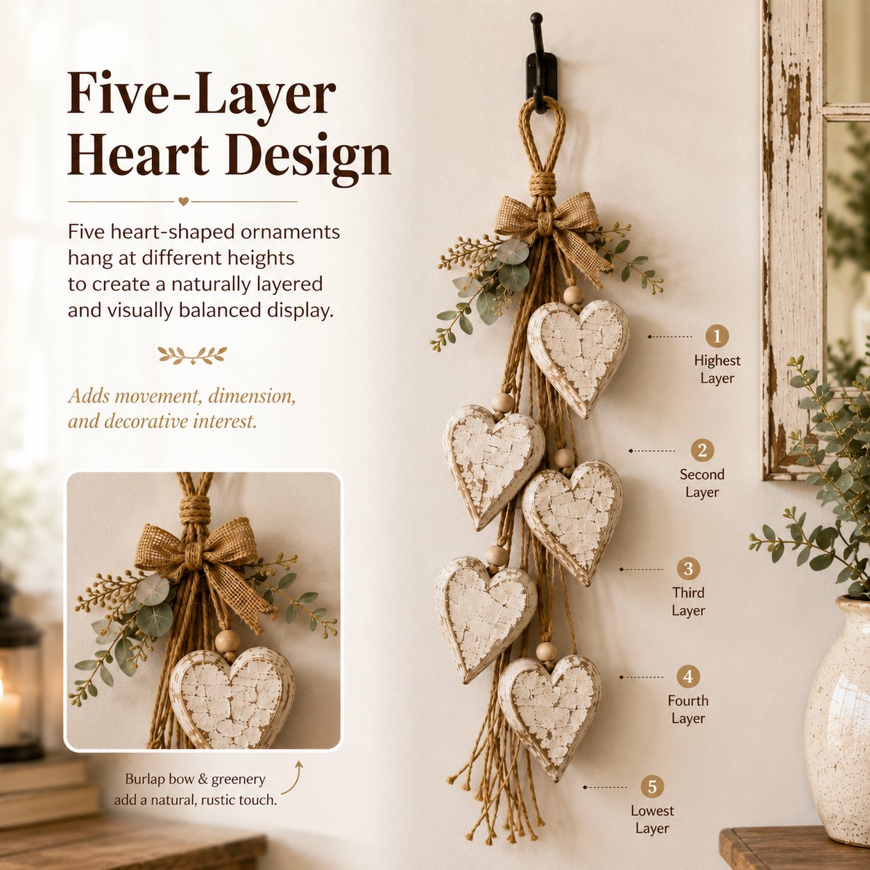 🤎 "Hanging Heart" Wall Decoration