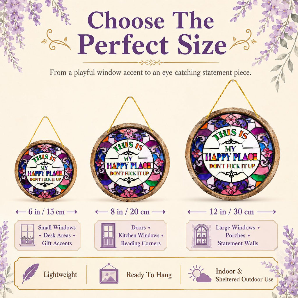 🔥 LAST DAY 49% OFF – 🌈 Stained Glass-Style Happy Place Hanging Suncatcher | Sunlight-Catching Quote Decor for Windows, Porches, Patios & Gifts ✨