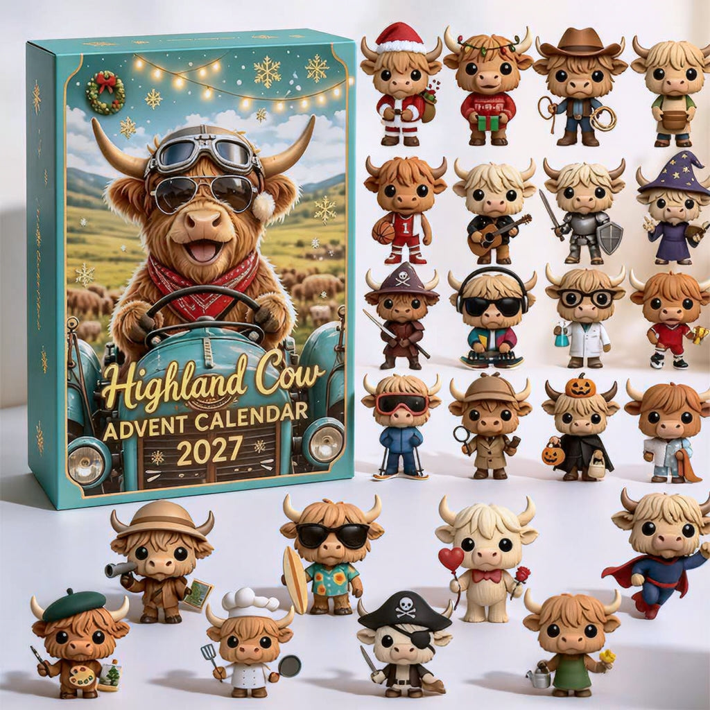 🐮 Highland Cow Advent Calendar 2027 | Cute 3D Highland Cow Mini Figurines Advent Box