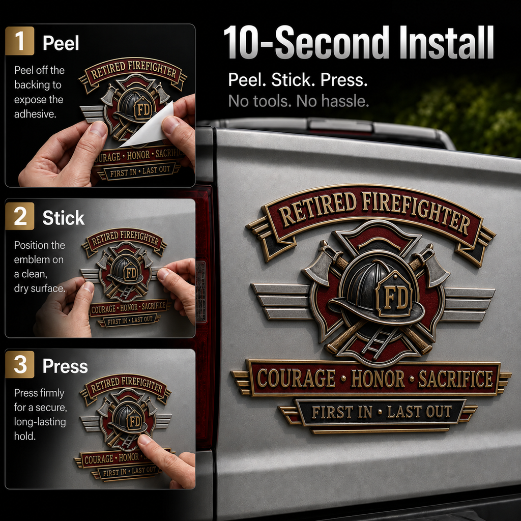 Last Day Promo: 49% OFF – Retired Firefighter Courage Honor Sacrifice Metal Car Emblem