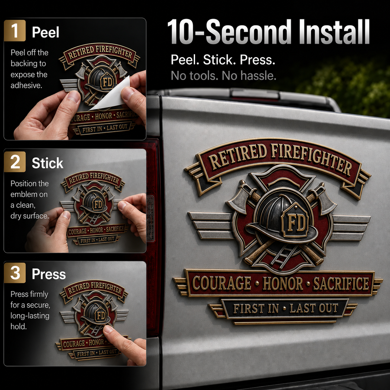 Last Day Promo: 49% OFF – Retired Firefighter Courage Honor Sacrifice Metal Car Emblem