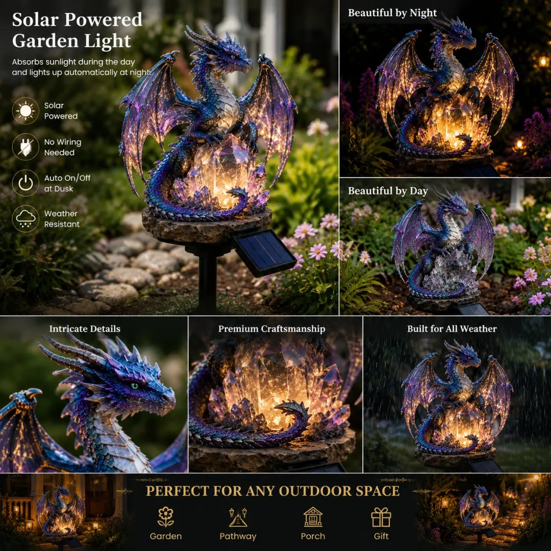 Solar Dragon Crystal Garden Light – Glowing Outdoor Fantasy Decoration with Solar Panel