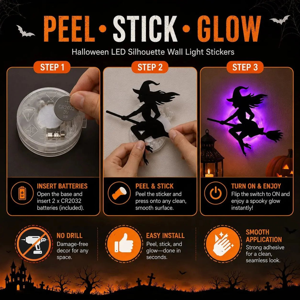 🥳 2026 SPECIAL 🥳💞 Over 50,000 sold! LED Halloween wall stickers—battery-operated, self-adhesive light-up decorations.